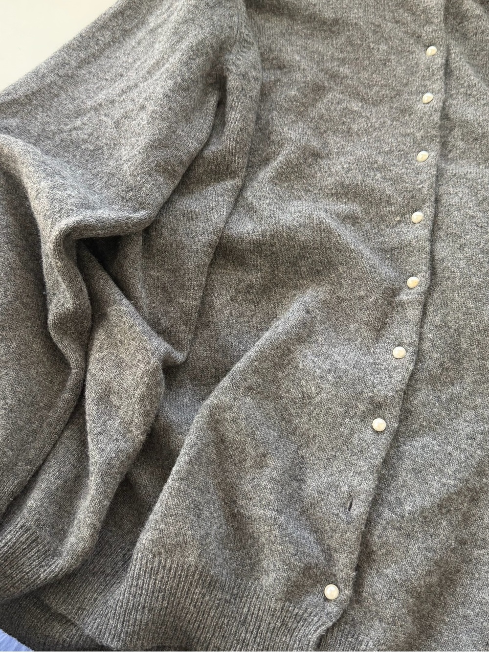 Evelyn Grace 100% Cashmere Knit Cardigan Sweater 1X Gray Button-up Minimalist. - Picture 10 of 14